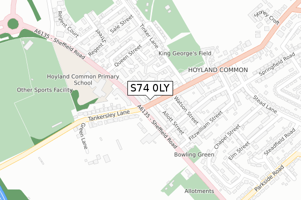 S74 0LY map - large scale - OS Open Zoomstack (Ordnance Survey)
