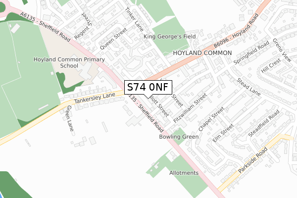 S74 0NF map - large scale - OS Open Zoomstack (Ordnance Survey)