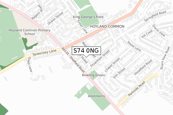 S74 0NG map - large scale - OS Open Zoomstack (Ordnance Survey)