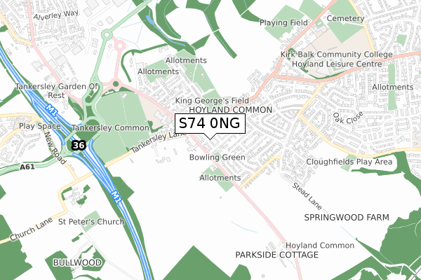S74 0NG map - small scale - OS Open Zoomstack (Ordnance Survey)