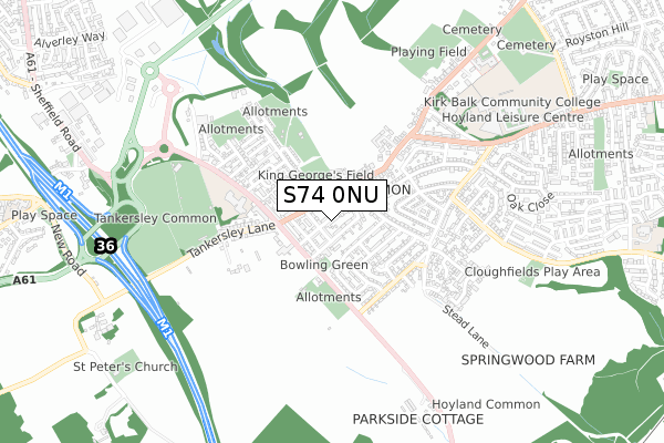 S74 0NU map - small scale - OS Open Zoomstack (Ordnance Survey)