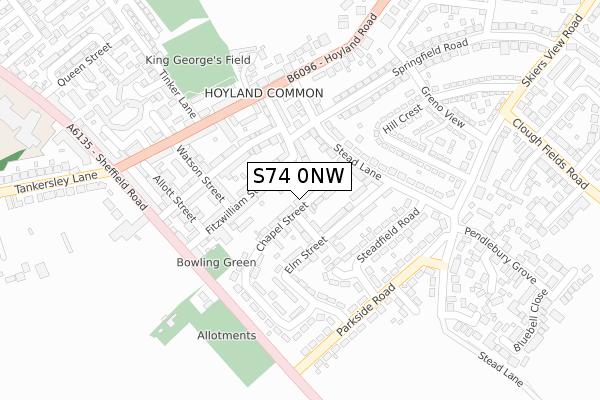 S74 0NW map - large scale - OS Open Zoomstack (Ordnance Survey)