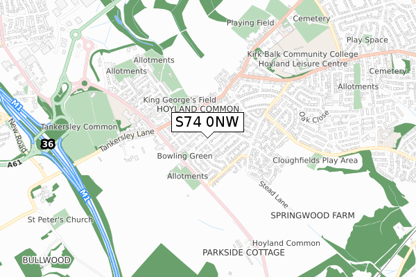 S74 0NW map - small scale - OS Open Zoomstack (Ordnance Survey)