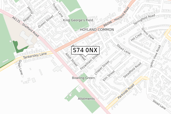 S74 0NX map - large scale - OS Open Zoomstack (Ordnance Survey)