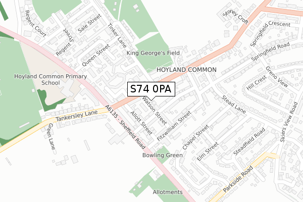 S74 0PA map - large scale - OS Open Zoomstack (Ordnance Survey)