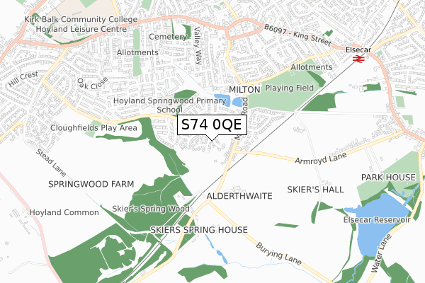 S74 0QE map - small scale - OS Open Zoomstack (Ordnance Survey)