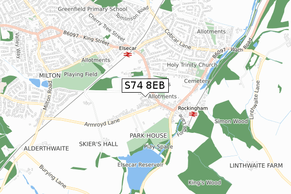 S74 8EB map - small scale - OS Open Zoomstack (Ordnance Survey) S74 8EB map - small scale - OS Open Zoomstack (Ordnance Survey)