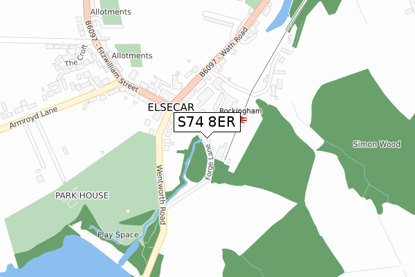 S74 8ER map - large scale - OS Open Zoomstack (Ordnance Survey)