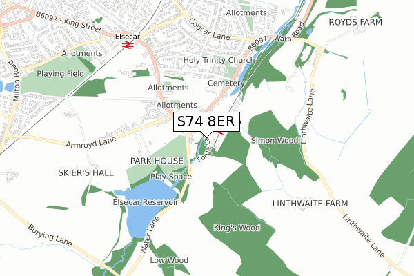 S74 8ER map - small scale - OS Open Zoomstack (Ordnance Survey)