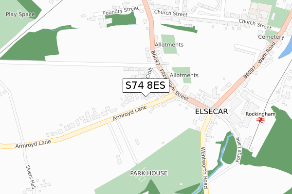 S74 8ES map - large scale - OS Open Zoomstack (Ordnance Survey)