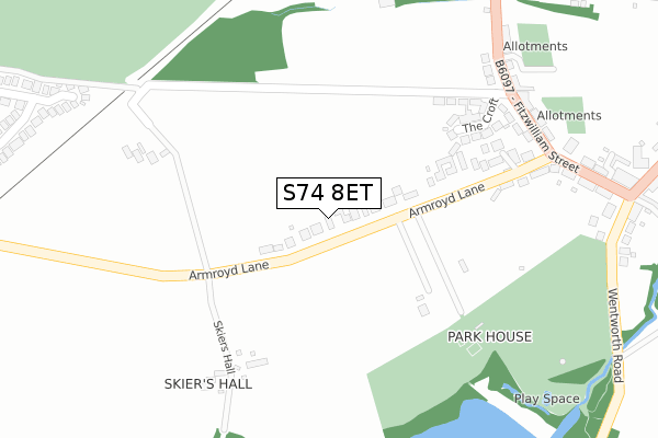 S74 8ET map - large scale - OS Open Zoomstack (Ordnance Survey) S74 8ET map - large scale - OS Open Zoomstack (Ordnance Survey)