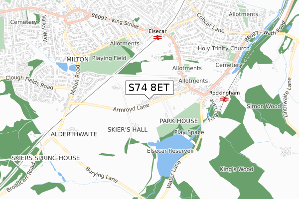 S74 8ET map - small scale - OS Open Zoomstack (Ordnance Survey) S74 8ET map - small scale - OS Open Zoomstack (Ordnance Survey)