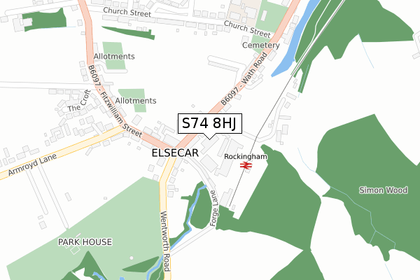 S74 8HJ map - large scale - OS Open Zoomstack (Ordnance Survey)