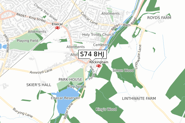 S74 8HJ map - small scale - OS Open Zoomstack (Ordnance Survey)