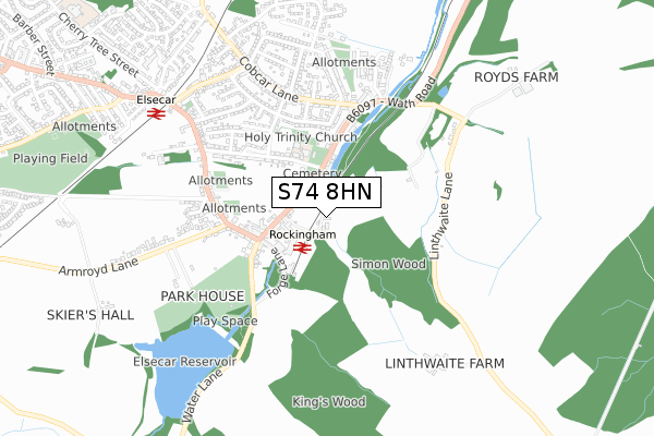 S74 8HN map - small scale - OS Open Zoomstack (Ordnance Survey)