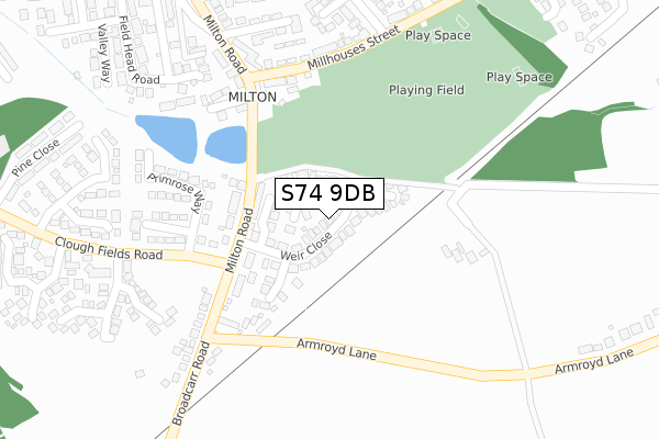 S74 9DB map - large scale - OS Open Zoomstack (Ordnance Survey)