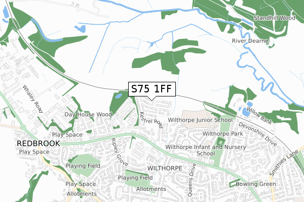 S75 1FF map - small scale - OS Open Zoomstack (Ordnance Survey)