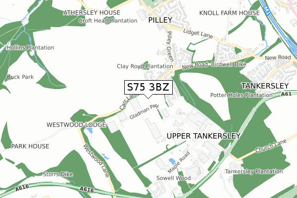 S75 3BZ map - small scale - OS Open Zoomstack (Ordnance Survey)