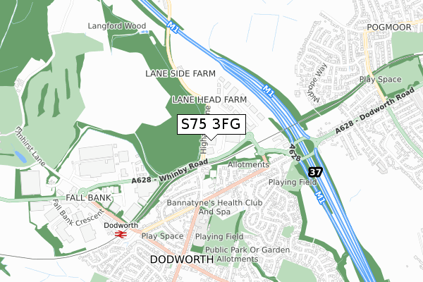 S75 3FG map - small scale - OS Open Zoomstack (Ordnance Survey)