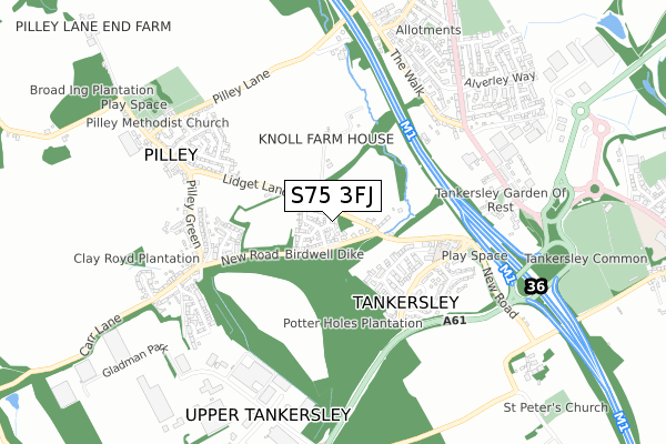 S75 3FJ map - small scale - OS Open Zoomstack (Ordnance Survey)