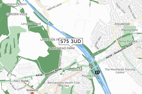 S75 3UD map - small scale - OS Open Zoomstack (Ordnance Survey)