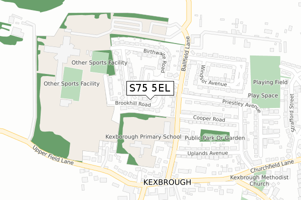 S75 5EL map - large scale - OS Open Zoomstack (Ordnance Survey)