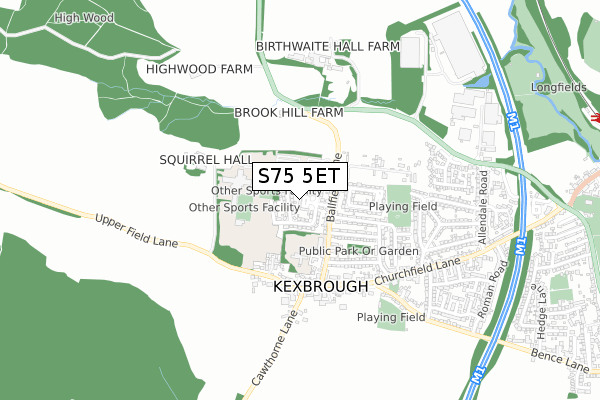 S75 5ET map - small scale - OS Open Zoomstack (Ordnance Survey)