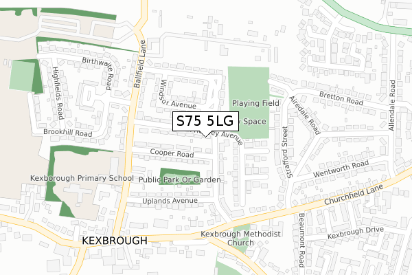 S75 5LG map - large scale - OS Open Zoomstack (Ordnance Survey)