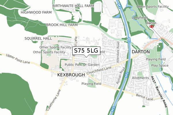 S75 5LG map - small scale - OS Open Zoomstack (Ordnance Survey)