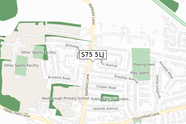 S75 5LJ map - large scale - OS Open Zoomstack (Ordnance Survey)