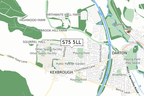 S75 5LL map - small scale - OS Open Zoomstack (Ordnance Survey)