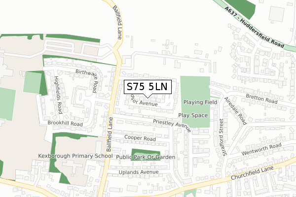 S75 5LN map - large scale - OS Open Zoomstack (Ordnance Survey)