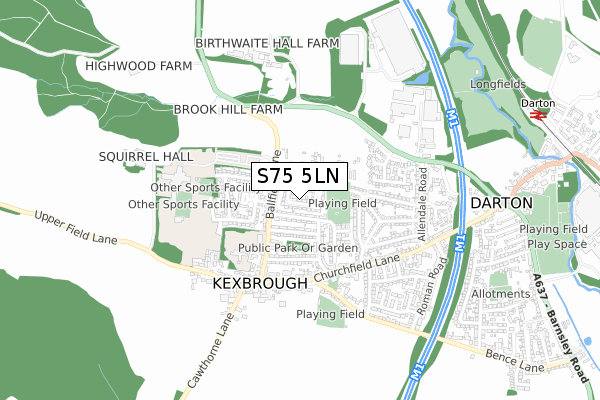 S75 5LN map - small scale - OS Open Zoomstack (Ordnance Survey)