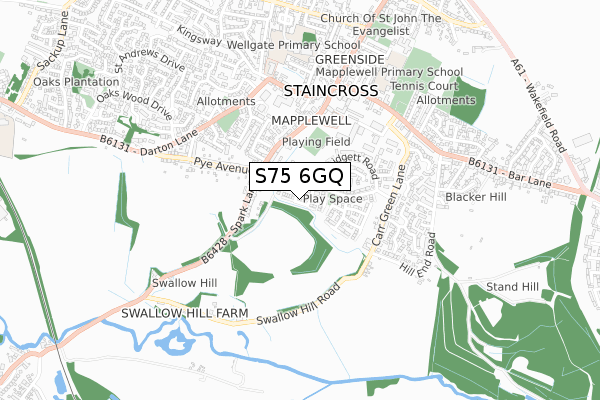 S75 6GQ map - small scale - OS Open Zoomstack (Ordnance Survey) S75 6GQ map - small scale - OS Open Zoomstack (Ordnance Survey)
