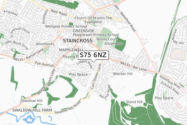 S75 6NZ map - small scale - OS Open Zoomstack (Ordnance Survey) S75 6NZ map - small scale - OS Open Zoomstack (Ordnance Survey)