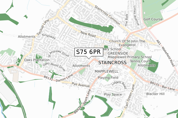 S75 6PR map - small scale - OS Open Zoomstack (Ordnance Survey)