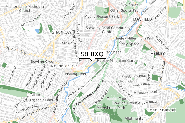 S8 0XQ map - small scale - OS Open Zoomstack (Ordnance Survey)