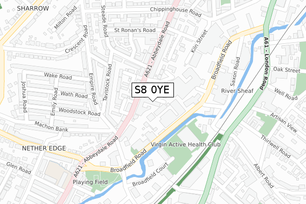 S8 0YE map - large scale - OS Open Zoomstack (Ordnance Survey)