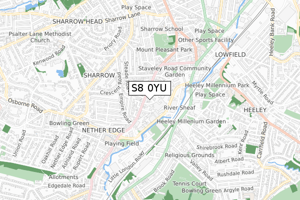 S8 0YU map - small scale - OS Open Zoomstack (Ordnance Survey)