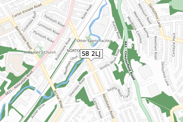 S8 2LJ map - large scale - OS Open Zoomstack (Ordnance Survey)