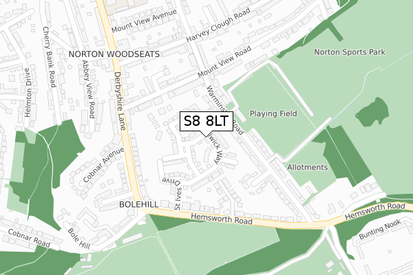 S8 8LT map - large scale - OS Open Zoomstack (Ordnance Survey)