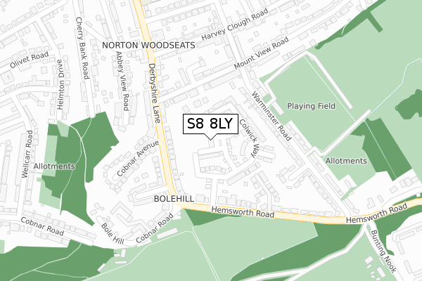 S8 8LY map - large scale - OS Open Zoomstack (Ordnance Survey)