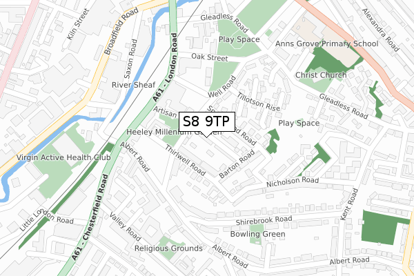 S8 9TP map - large scale - OS Open Zoomstack (Ordnance Survey)