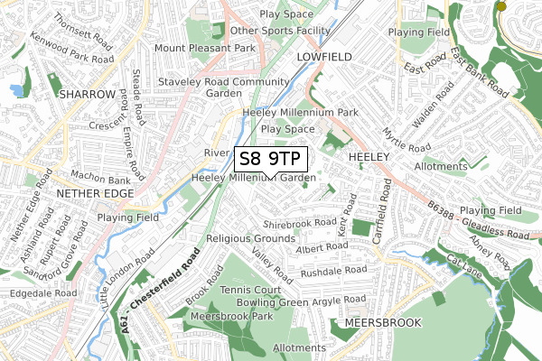 S8 9TP map - small scale - OS Open Zoomstack (Ordnance Survey)