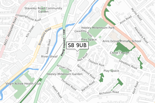 S8 9UB map - large scale - OS Open Zoomstack (Ordnance Survey)