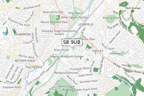 S8 9UB map - small scale - OS Open Zoomstack (Ordnance Survey)