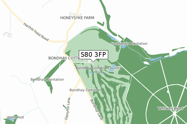 S80 3FP map - small scale - OS Open Zoomstack (Ordnance Survey)