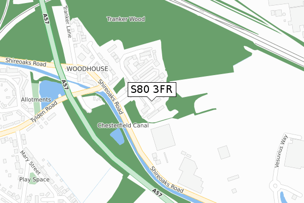 S80 3FR map - large scale - OS Open Zoomstack (Ordnance Survey)