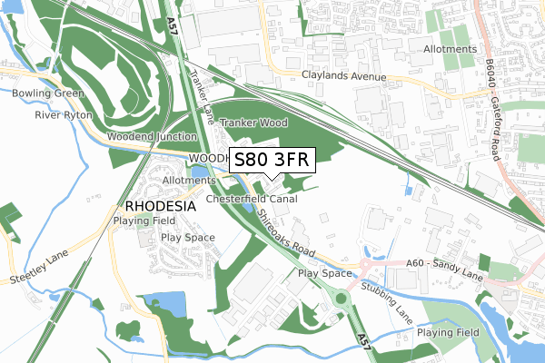 S80 3FR map - small scale - OS Open Zoomstack (Ordnance Survey)