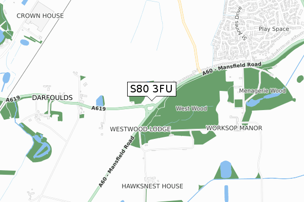 S80 3FU map - small scale - OS Open Zoomstack (Ordnance Survey)